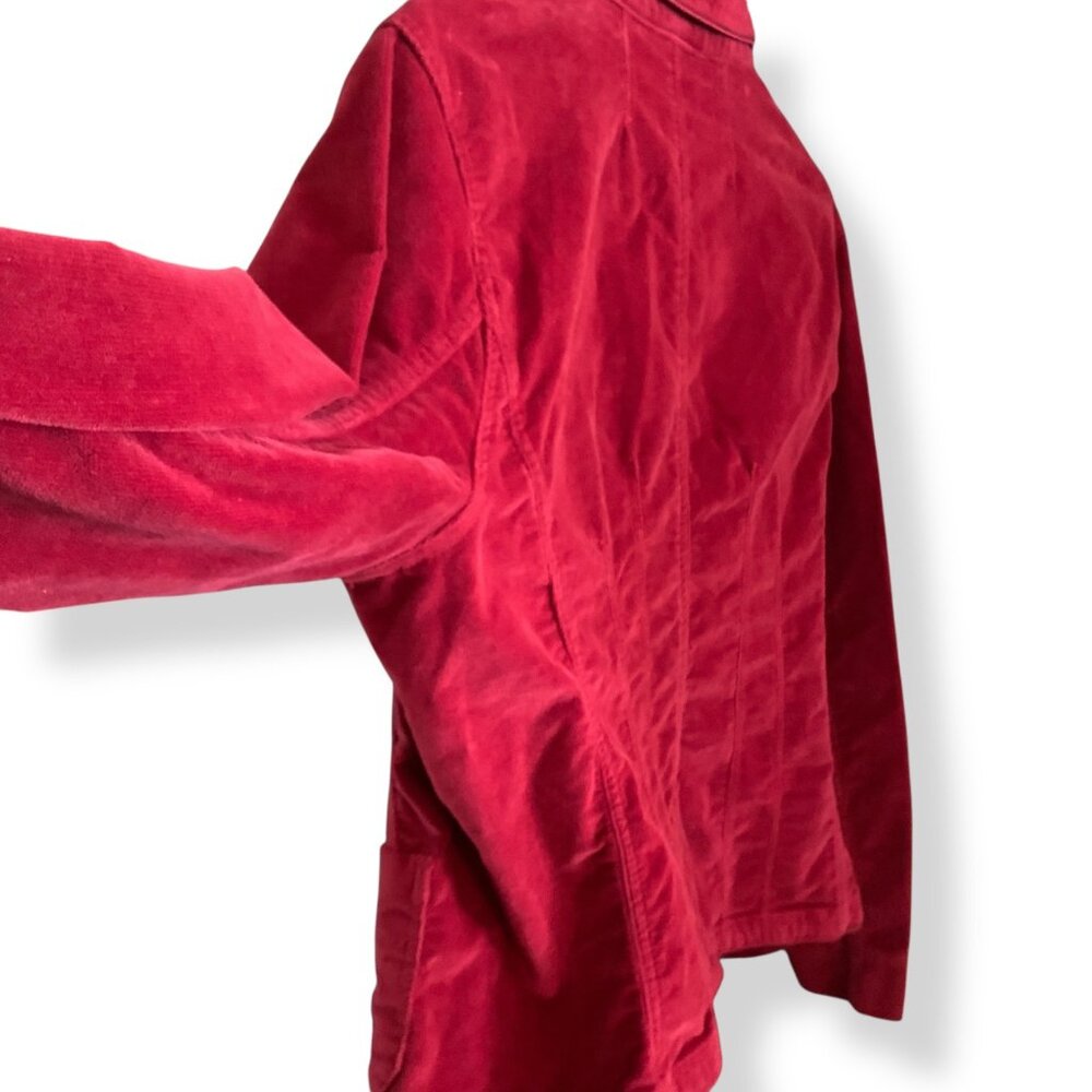 Y2K Women's Red Corduroy Blazer Rhinestone Buttons Red Silk Piping Jacket XL - Picture 9 of 16